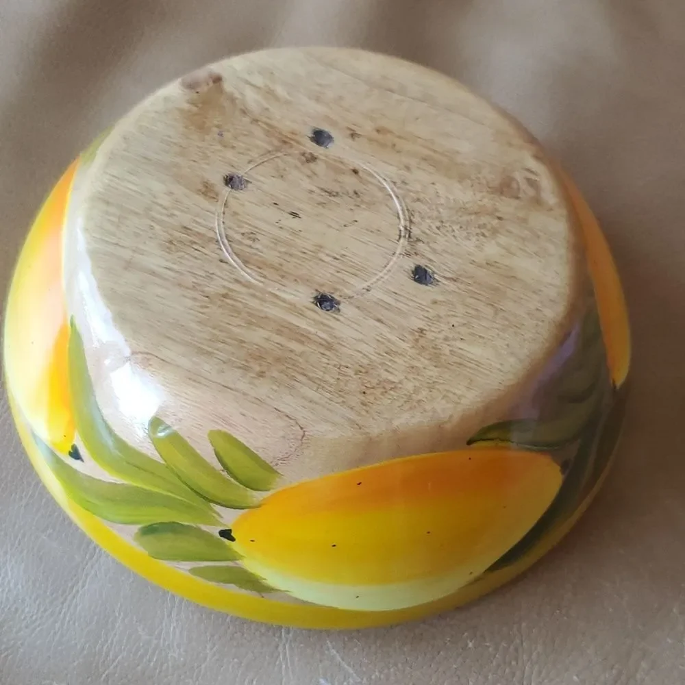 Painted Wood Bowl - fruit grape, apple, watermelon and lemons
